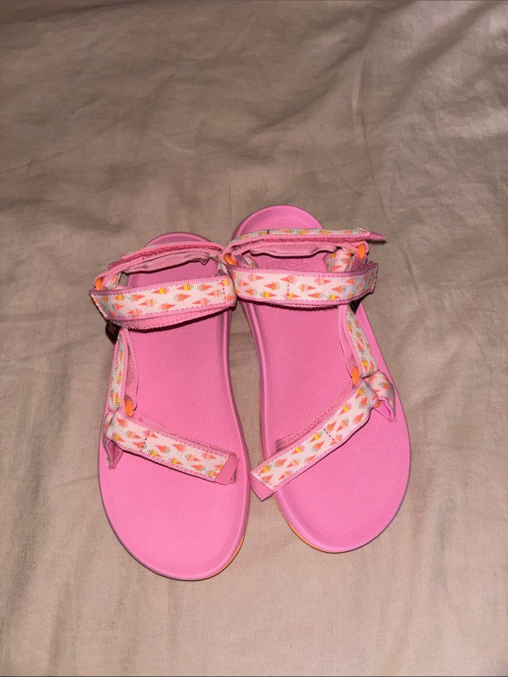 Teva Girls Pink Strappy Outdoor Sandals with Ice Cream Cone Patterned Accents